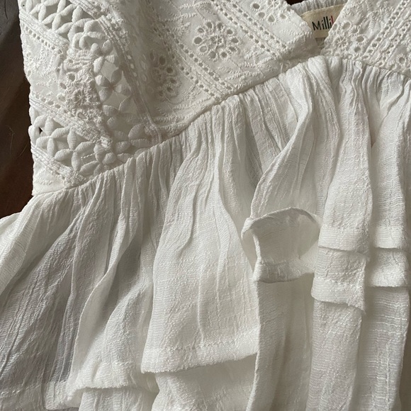 ‼️SOLD OUT‼️Boho Ruffled Babydoll Semi Cropped Flowy White Eyelet Blouse Top - Picture 8 of 8